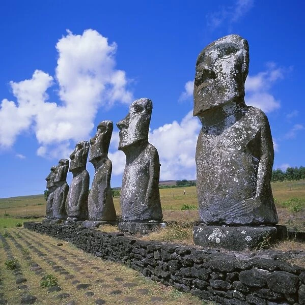 Ahu Akivi, an inland ahu, Easter Island, Chile, Pacific