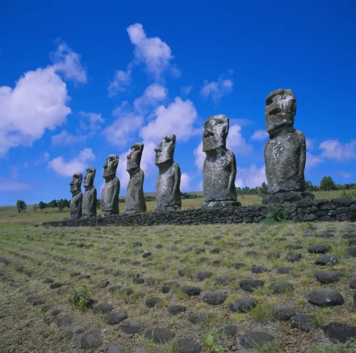 Framed Print : Ahu Akivi, unlike most statues these are inland and face the sea, Easter Island Framed Print : Ahu Akivi, unlike most statues these are inland and face the sea, Easter Island