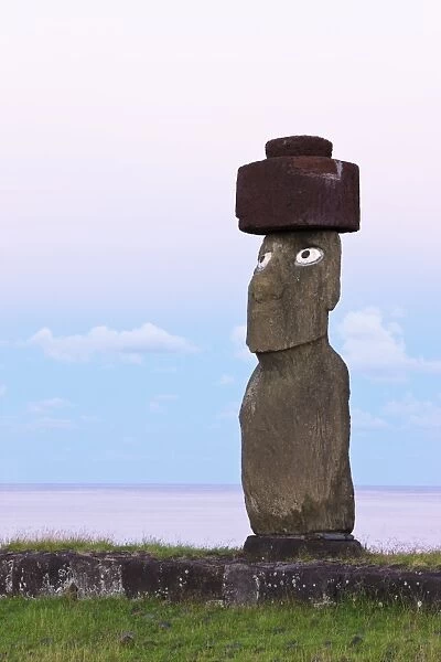 Ahu Ko Te Riku, the only topknotted and eyeballed Moai on the Island, Rapa Nui