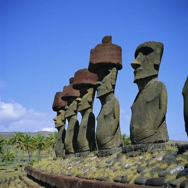 Ahu Nau Nau at Anakena Beach, Easter Island, Chile