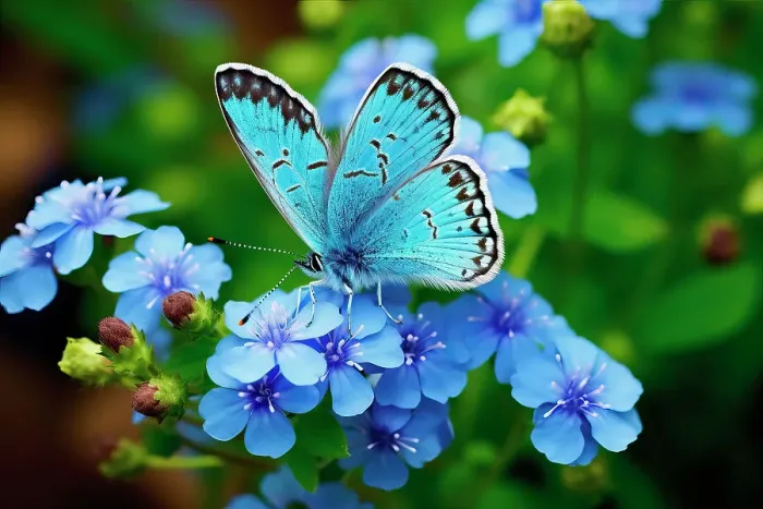 Framed Print : AI generated image of a beautiful stylized blue butterfly on natural flowers, Ecuador Framed Print : AI generated image of a beautiful stylized blue butterfly on natural flowers, Ecuador