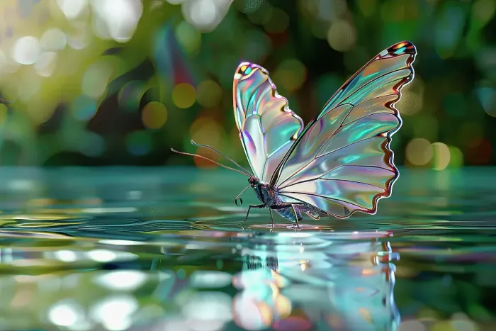 Framed Print : AI generated image of a beautiful stylized colored crystal butterfly on water Framed Print : AI generated image of a beautiful stylized colored crystal butterfly on water