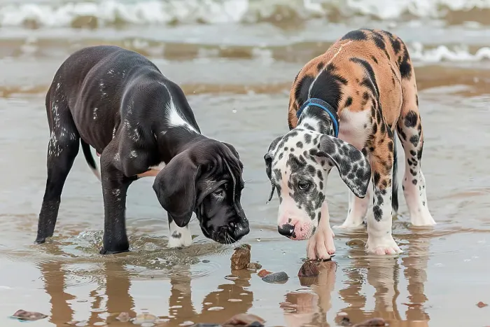 Framed Print : AI generated image of Two cute Great Dane pups in the water