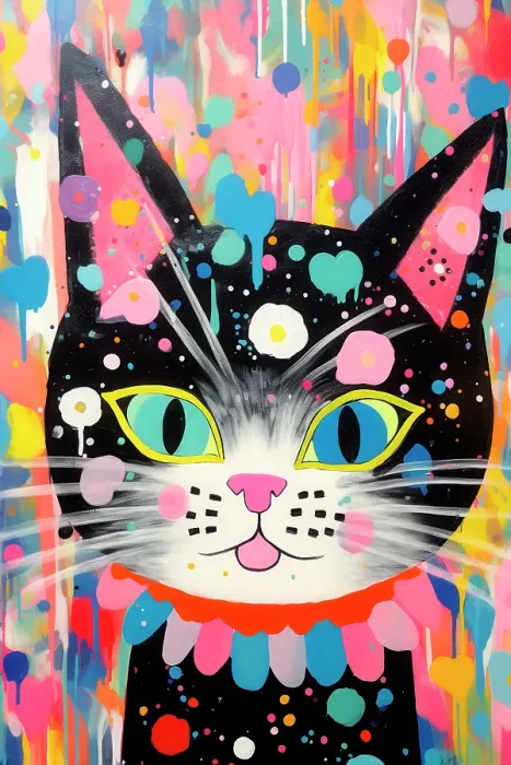 Framed Print : AI generated image of Imaginary cat in fantasy multicolored style Framed Print : AI generated image of Imaginary cat in fantasy multicolored style