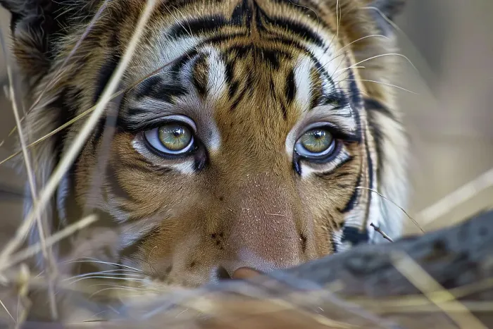 Framed Print : AI generated image of an Imaginary tiger with human face and eyes