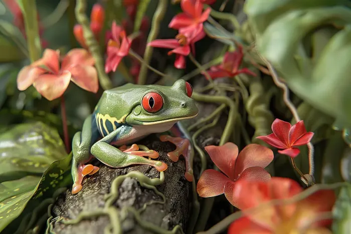 Framed Print : AI generated image of a red eyed tree frog (Ranoidea chloris), on leaves, Australia, Pacific Framed Print : AI generated image of a red eyed tree frog (Ranoidea chloris), on leaves, Australia, Pacific