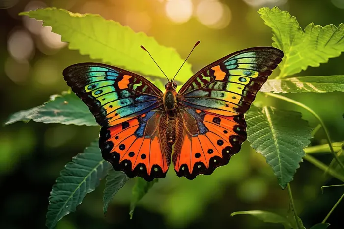 Framed Print : AI generated image of a stylized beautifully multicolored Madagascar sunset butterfly in natural leafy environment, Ecuador Framed Print : AI generated image of a stylized beautifully multicolored Madagascar sunset butterfly in natural leafy environment, Ecuador