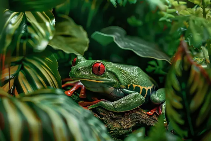Framed Print : AI generated image of a Stylized green tree frog with red eyes, America Framed Print : AI generated image of a Stylized green tree frog with red eyes, America