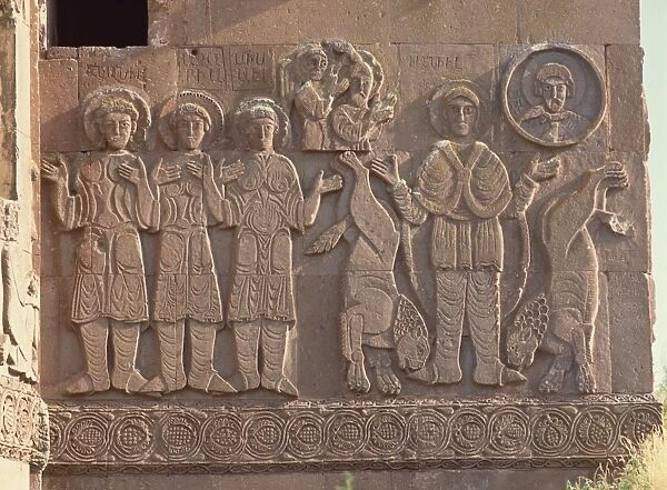 Akdamar Armenian church, built in 915 AD by King Gagik I, shown on right with two lions