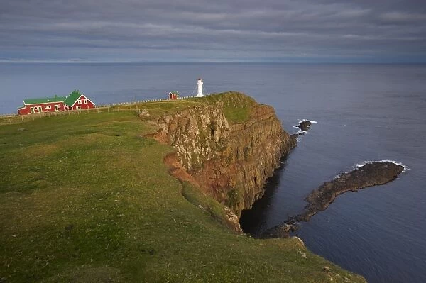 Akraberg lighthouse, Suduroy island, southernmost point of Faroe Islands (Faroes)