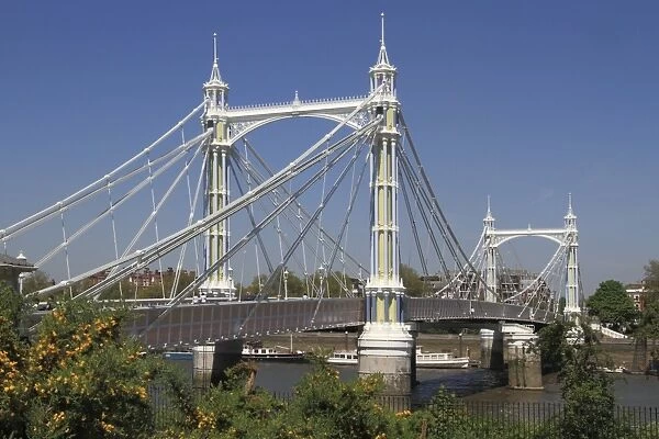 Albert Bridge over River Thames, Battersea, London, England, United Kingdom, Europe