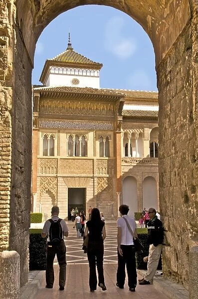 Alcazar entrance with tourists, UNESCO World Heritage Site, Seville, Andalucia