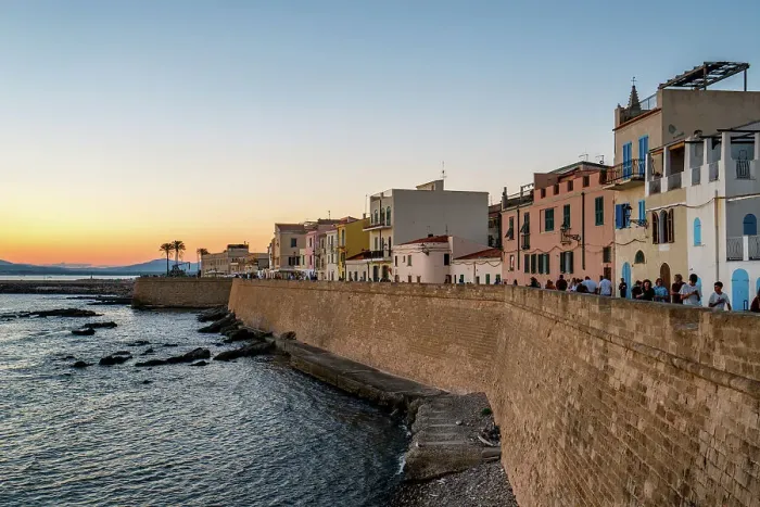 Framed Print : Alghero city wall and historic buildings at sunset, Alghero, Sardinia, Italy, Mediterranean, Europe Framed Print : Alghero city wall and historic buildings at sunset, Alghero, Sardinia, Italy, Mediterranean, Europe