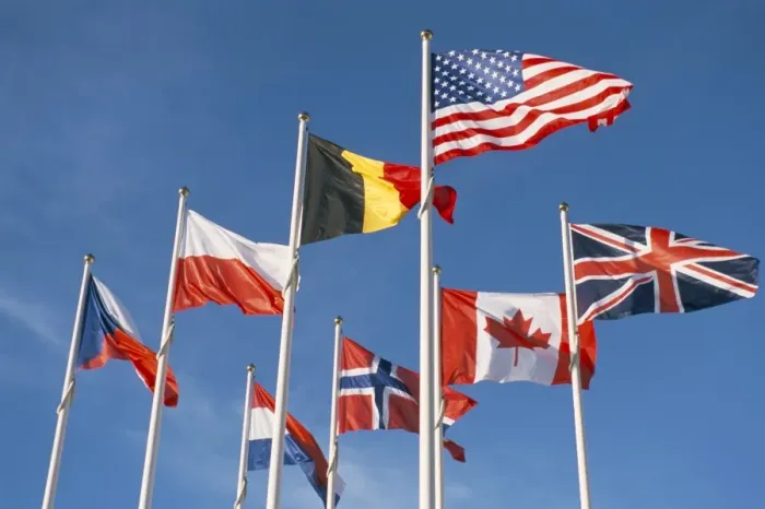 Framed Print : Allied forces flags flying at War Landing Beaches, Calvados, Normandy, France, Europe Framed Print : Allied forces flags flying at War Landing Beaches, Calvados, Normandy, France, Europe
