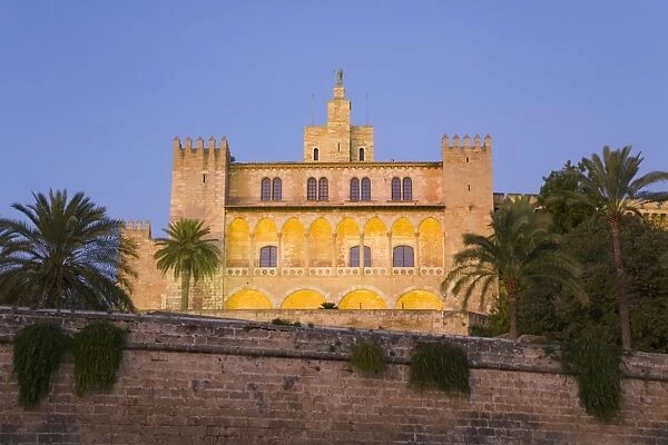 The Almudaina Palace at dusk, Palma de Mallorca, Mallorca, Balearic Islands