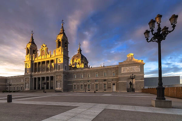 Almudena Cathedral, (Catedral de La Almudena) at sunrise, Madrid, Spain, Europe