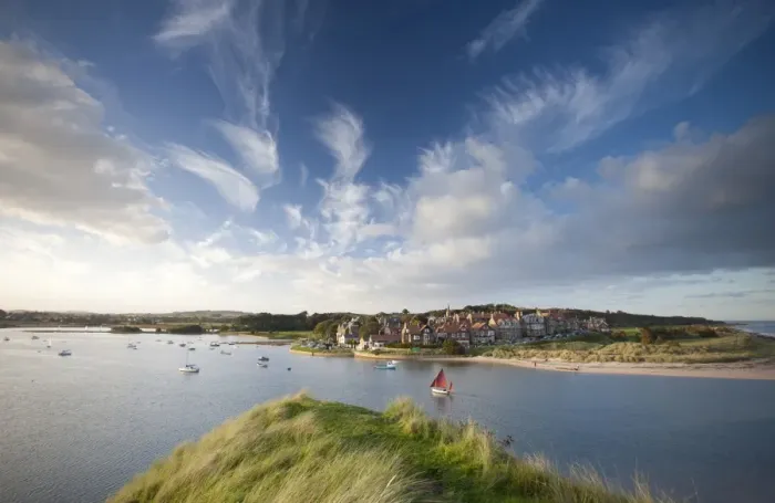 Framed Print : Alnmouth village and the Aln Estuary viewed from Church Hill on a calm late summers evening with a dramatic sky overhead, Alnmouth near Alnwick, Northumberland, England, United Framed Print : Alnmouth village and the Aln Estuary viewed from Church Hill on a calm late summers evening with a dramatic sky overhead, Alnmouth near Alnwick, Northumberland, England, United