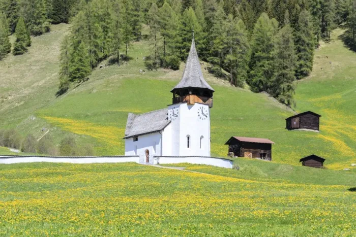 Framed Print : Alpine church and huts, Davos, Canton of Graubunden, Prettigovia Davos Region, Switzerland Framed Print : Alpine church and huts, Davos, Canton of Graubunden, Prettigovia Davos Region, Switzerland