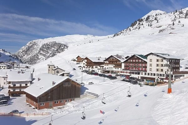 Alpine resort of Zurs, St. Anton am Arlberg, in winter snow, Austrian Alps