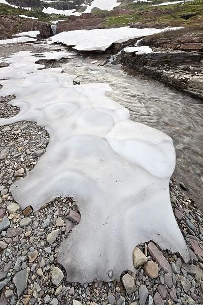 Alpine stream with snow, Glacier National Park, Montana, United States of America, North America
