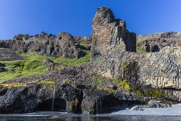 Amazing examples of columnar basalt on the southern coast of Disko Island, Kuannersuit, Greenland, Polar Regions