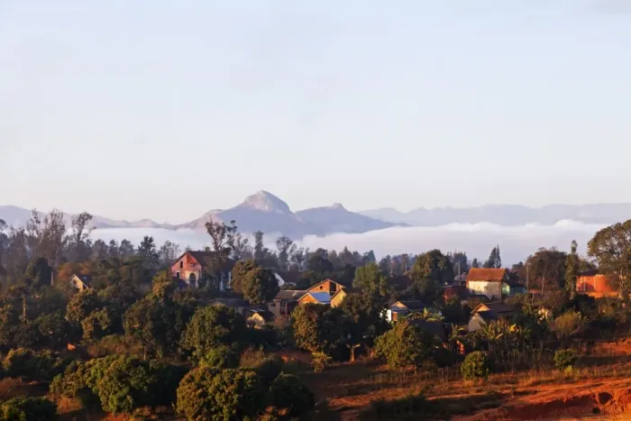 Framed Print : Ambalavao town and mountain scenery, central area, Madagascar, Africa Framed Print : Ambalavao town and mountain scenery, central area, Madagascar, Africa