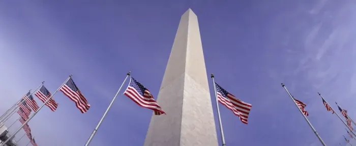 Framed Print : American flags and the Washington Monument, Washington D Framed Print : American flags and the Washington Monument, Washington D