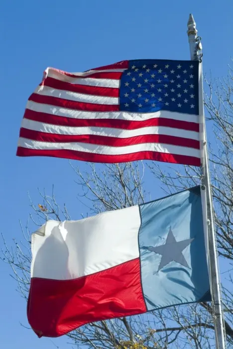 Framed Print : American and Texan flags