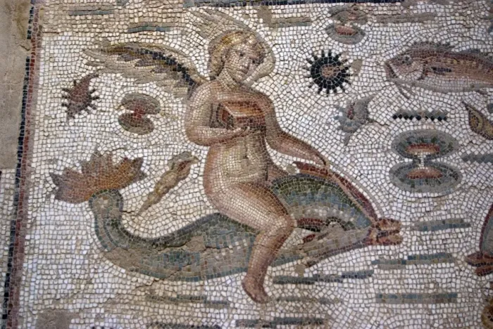 Framed Print : Part of Amphitrite mosaic, House of Amphitrite, Roman ruin of Bulla Regia