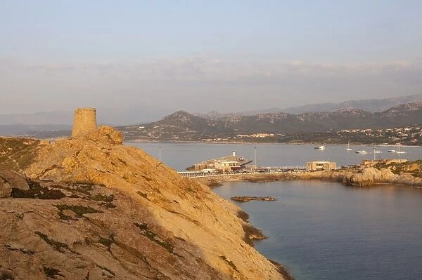 The ancient Genoese tower overlooking the blue sea surrounding the village of Ile Rousse
