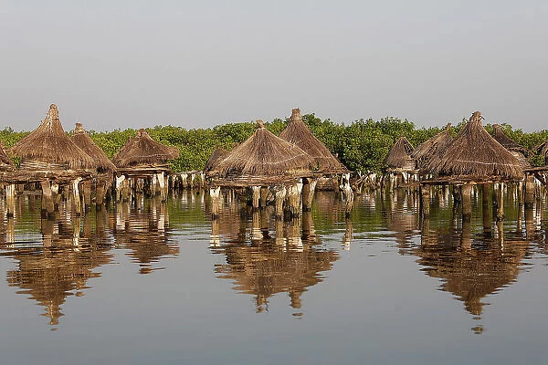 Ancient granaries on an island among mangrove trees, Joal-Fadiouth, Senegal, West Africa, Africa