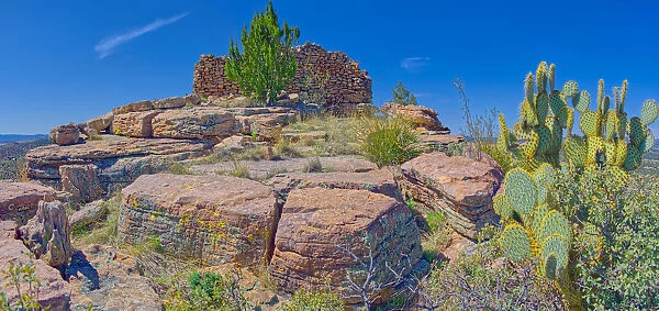 Ancient Indian ruins resembling an old fortress on top Sullivan Butte in Chino Valley