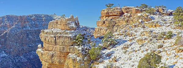 Ancient Indian ruins on a small rock island just left of center along the Palisades of the Desert at Grand Canyon, UNESCO World Heritage Site, Arizona, United States of America, North America