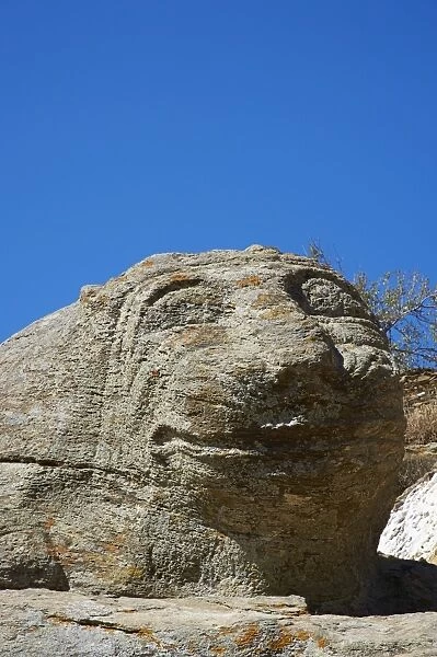 The ancient Lion of Kea dating from 600BC, one of the oldest sculptures in Greece, Ioulis (Khora), Kea Island, Cyclades, Greek Islands, Greece, Europe