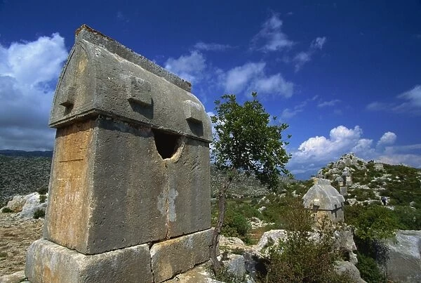 Ancient Lycian tombs at Kaleuragiz, Kekova, near Kas, Anatolia, Turkey