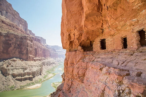 Ancient Nankoweap granary high above the Colorado River through the Grand Canyon