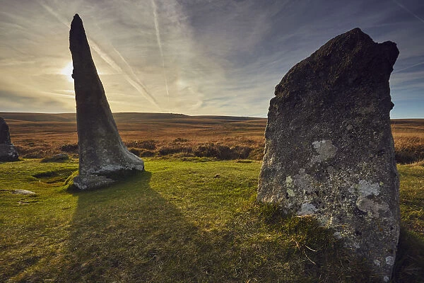 Ancient prehistoric standing stones in a stone circle, Scorhill Stone Circle
