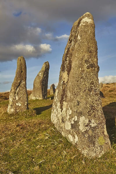 Ancient prehistoric standing stones in a stone circle, Scorhill Stone Circle