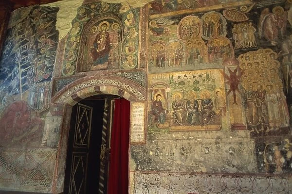 Ancient religious mural at the entrance to the church in the 12th century monastery