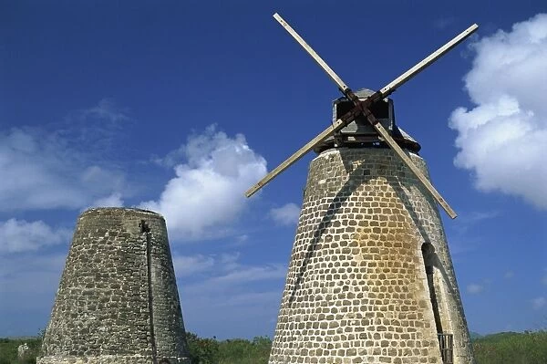 Ancient sugar windmills, Bettys Hope plantation, Antigua, Leeward Islands