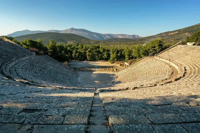 Framed Print : Ancient theatre at the Asclepieion of Epidaurus, UNESCO, Peloponnese, Greece