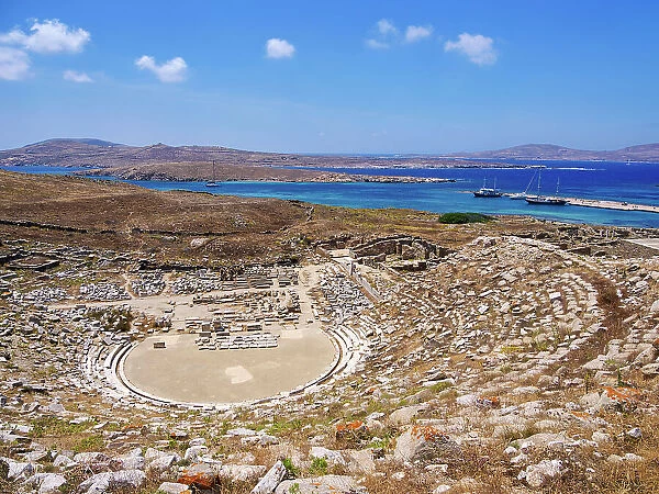 Ancient Theatre, Delos Archaeological Site, UNESCO World Heritage Site, Delos Island, Cyclades, Greek Islands, Greece, Europe
