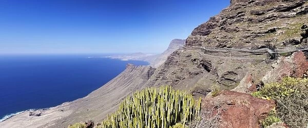 Anden Verde, West Coast with Puerto de las Nieves and Faneque mountain, Gran Canaria, Canary Islands, Spain, Atlantic, Europe