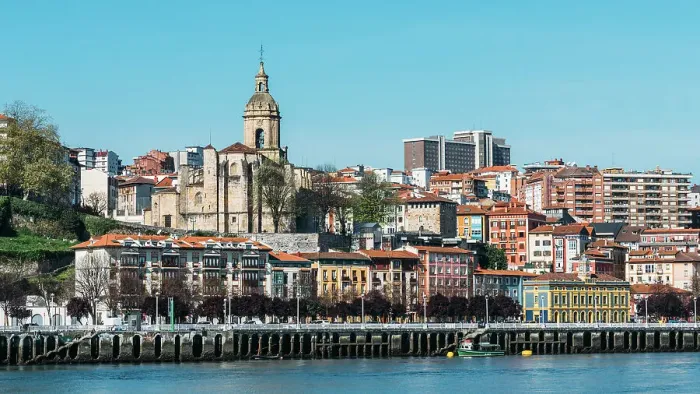 Framed Print : Andra Maria Basilika next to the River Nervion promenade in Portugalete, Bilbao, Basque Country, Spain, Europe Framed Print : Andra Maria Basilika next to the River Nervion promenade in Portugalete, Bilbao, Basque Country, Spain, Europe