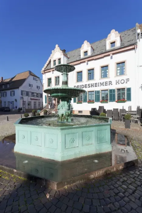 Framed Print : Andreasbrunnen fountain and Deidesheimer Hof Hotel, Deidesheim, German Wine Route, Pfalz, Rhineland-Palatinate, Germany, Europe Framed Print : Andreasbrunnen fountain and Deidesheimer Hof Hotel, Deidesheim, German Wine Route, Pfalz, Rhineland-Palatinate, Germany, Europe