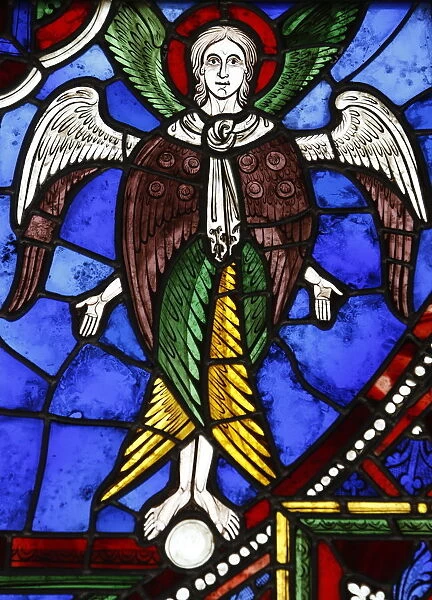 An angel in stained glass, International Stained Glass Centre, Chartres, Eure-et-Loir