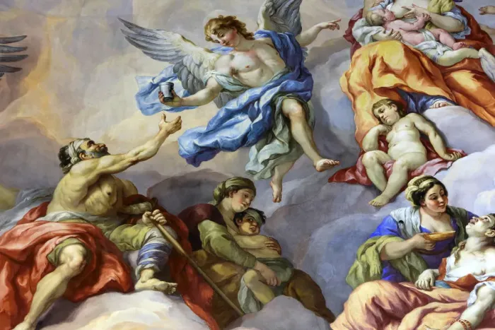 Framed Print : Angels and beggars, fresco by Johann Michael Rottmayrr, Karlskirche (St Framed Print : Angels and beggars, fresco by Johann Michael Rottmayrr, Karlskirche (St