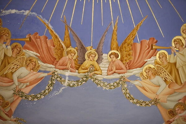 Detail of angels in a fresco in the Visitation church in Ein Kerem, Israel, Middle East
