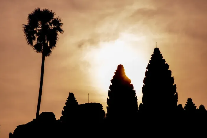 Framed Print : Angkor archaeological complex silhouetted against the rising sun, Angkor Framed Print : Angkor archaeological complex silhouetted against the rising sun, Angkor