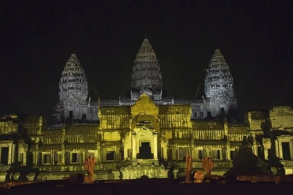 Angkor Wat Temple at night, lit for a special light show, Angkor, UNESCO World Heritage Site